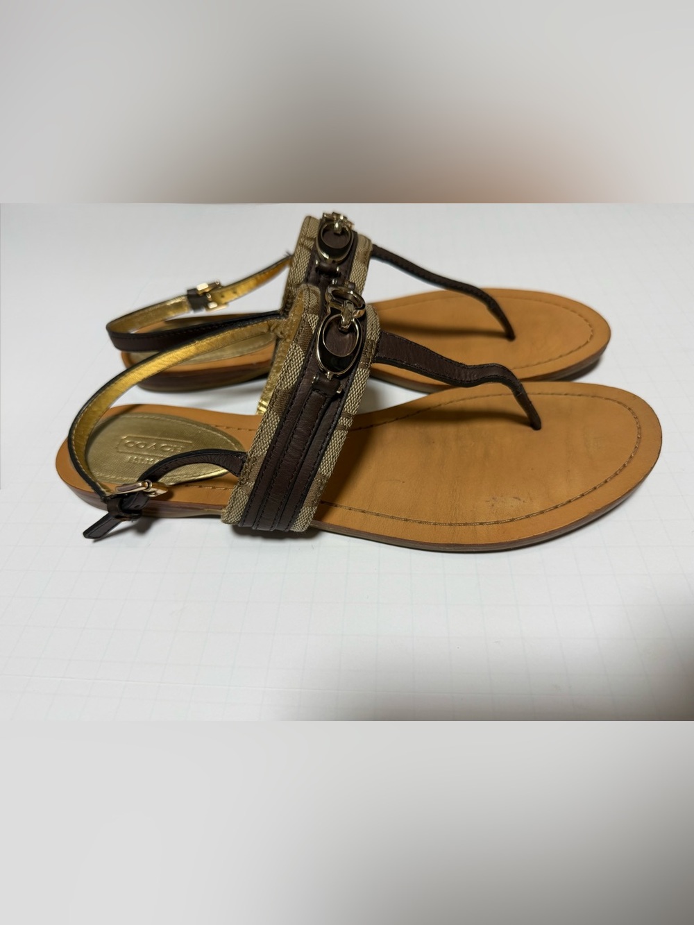 Coach Sammy T-strap Sandal Brown Gold Size 11 - Picture 3 of 8